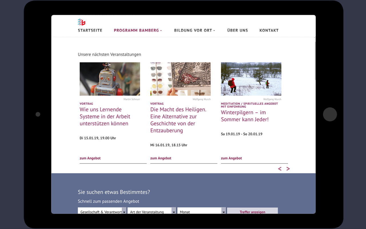 Webdesign für EEb Bamberg als Plattform für Veranstaltungsprogramm