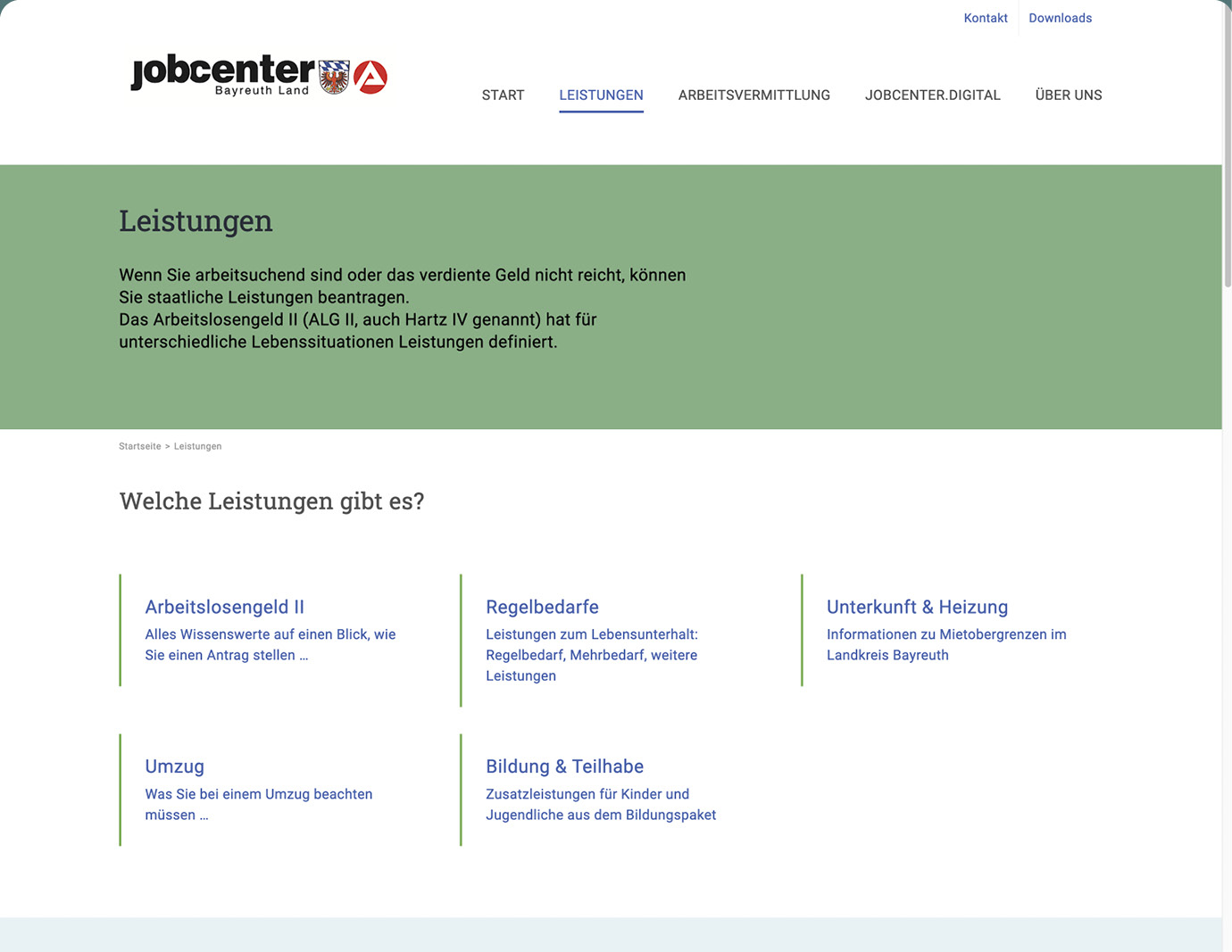 Internetauftritt Jobcenter Bayreuth Land