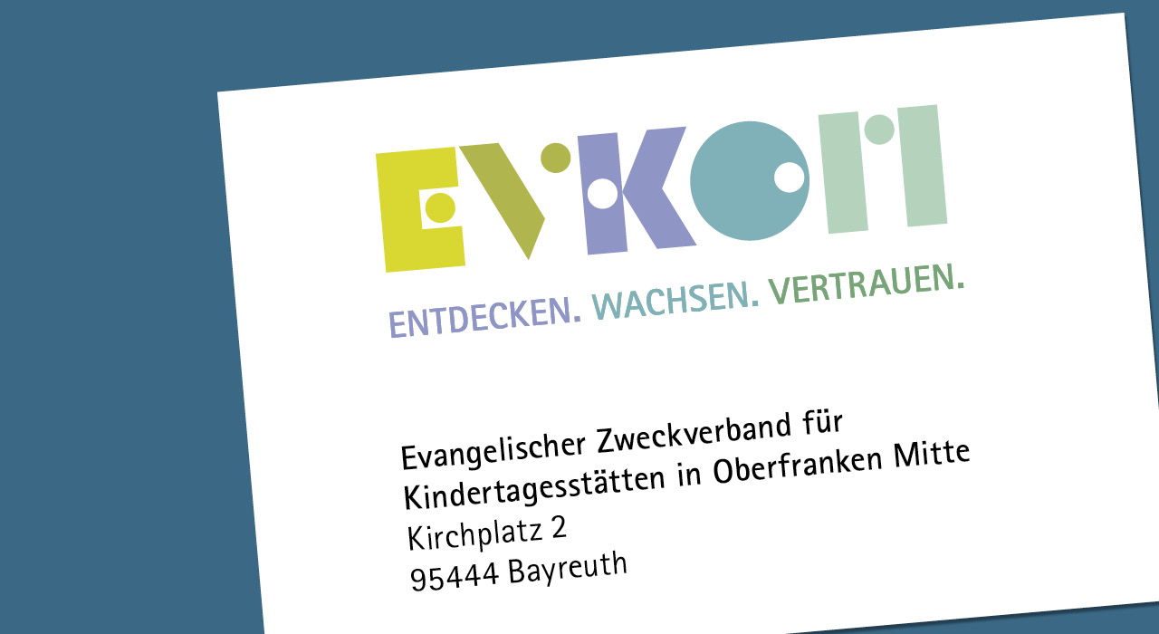 EVKOM Ev. Zweckverband für Kindertagesstätten in Oberfranken Mitte – Corporate Design – Logo - Visitenkarte